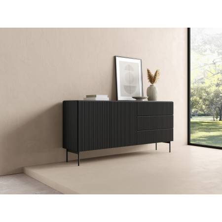 Komoda ryflowana czarna z szufladami 177 cm MIGEL